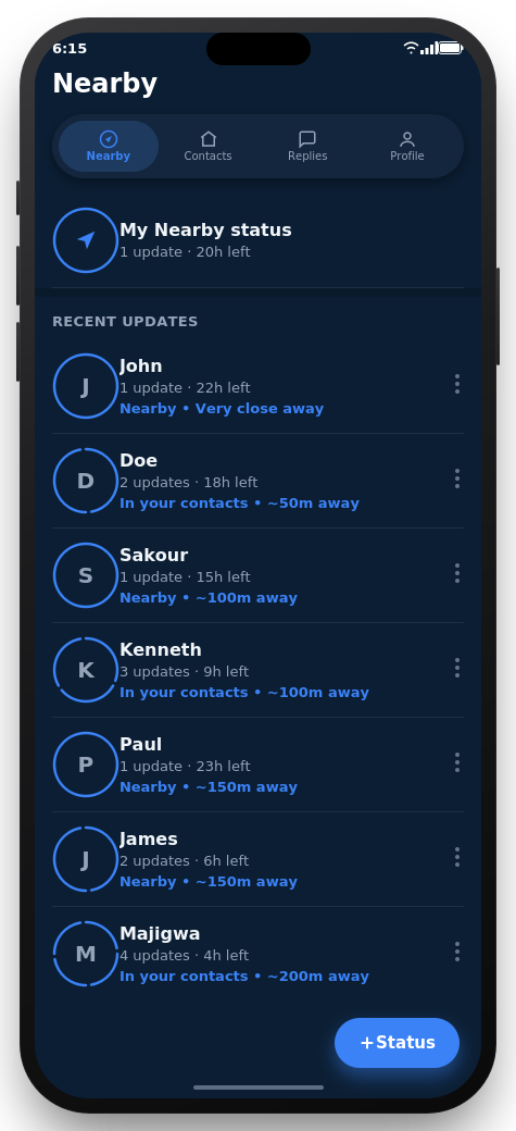 Quta app — status feed